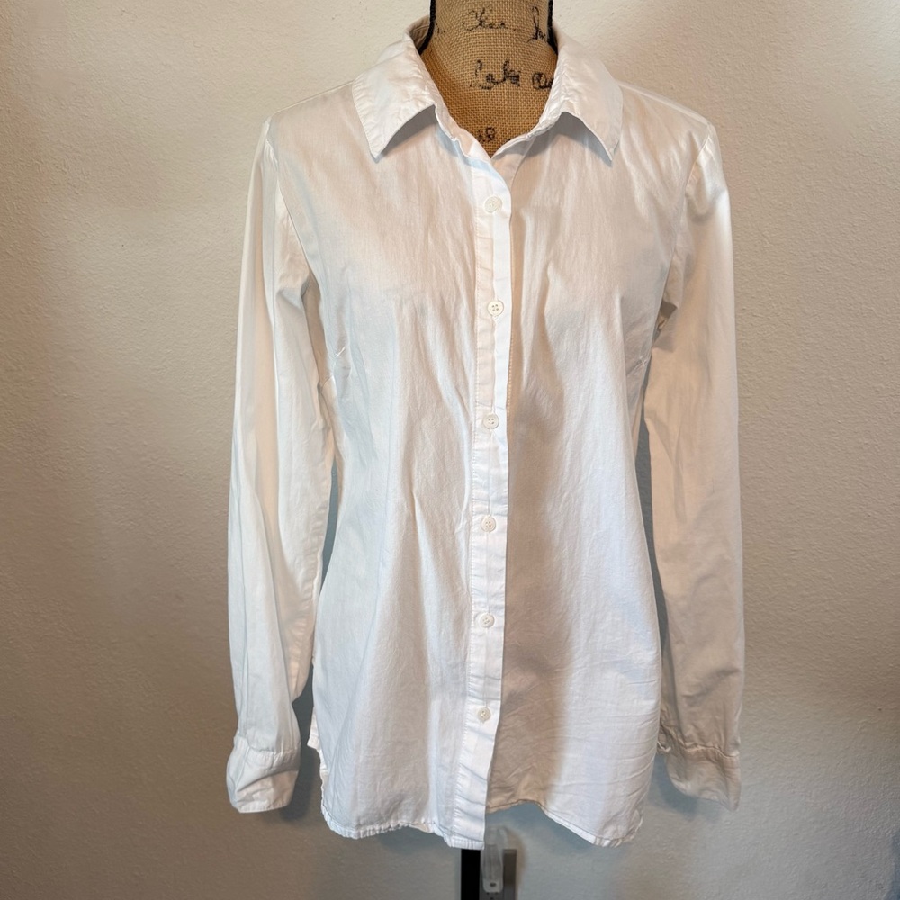 Long Tall Sally White Long Sleeve Collared Button Up Shirt size 10